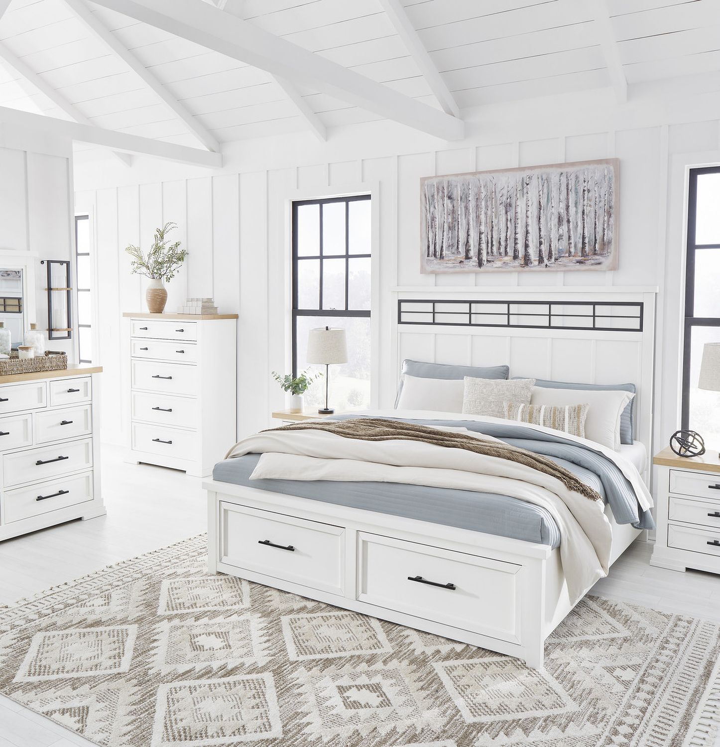 Ashbryn White And Natural Queen Panel Storage Bed B844B2
