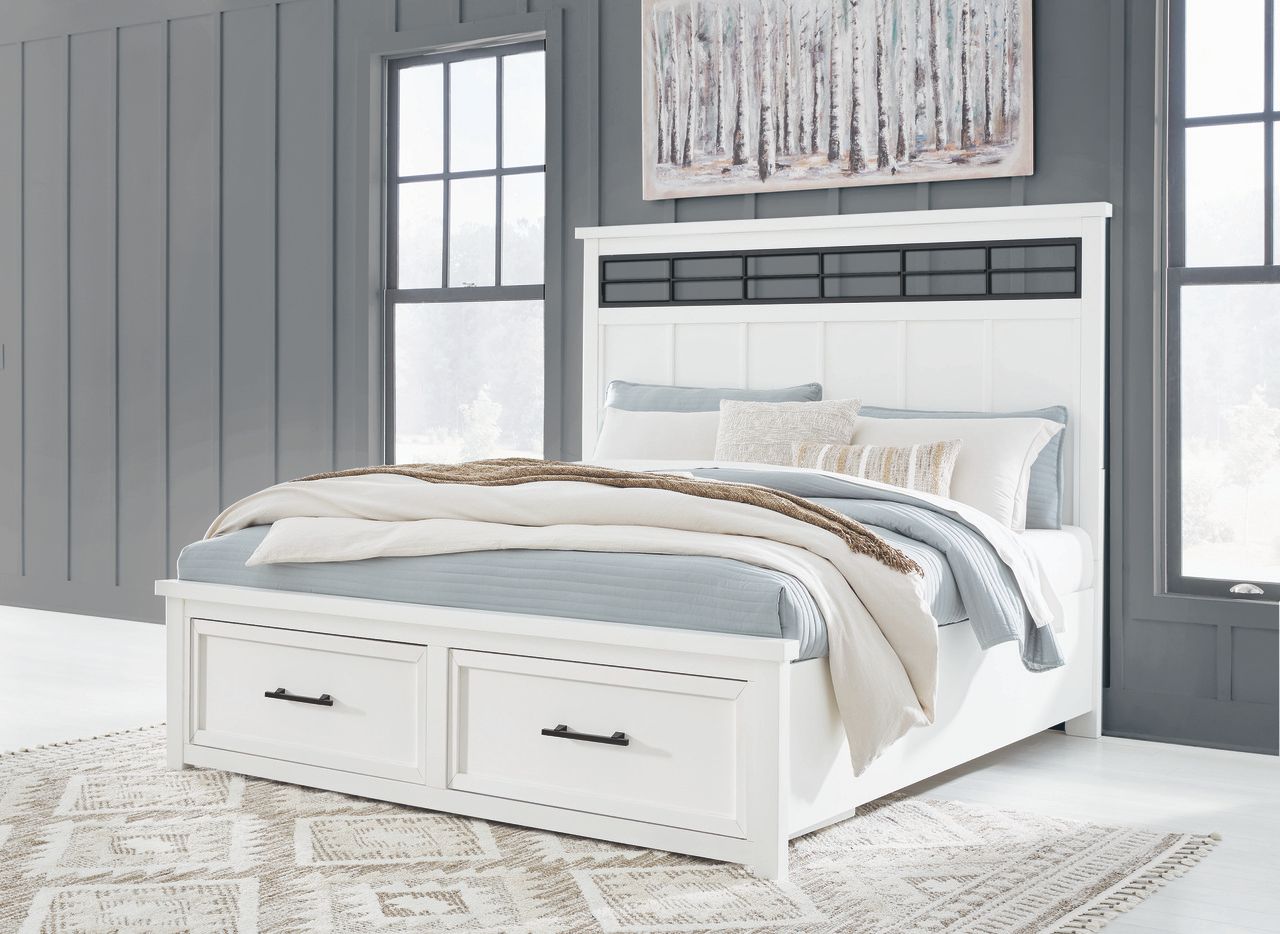 Ashbryn White And Natural Queen Panel Storage Bed B844B2