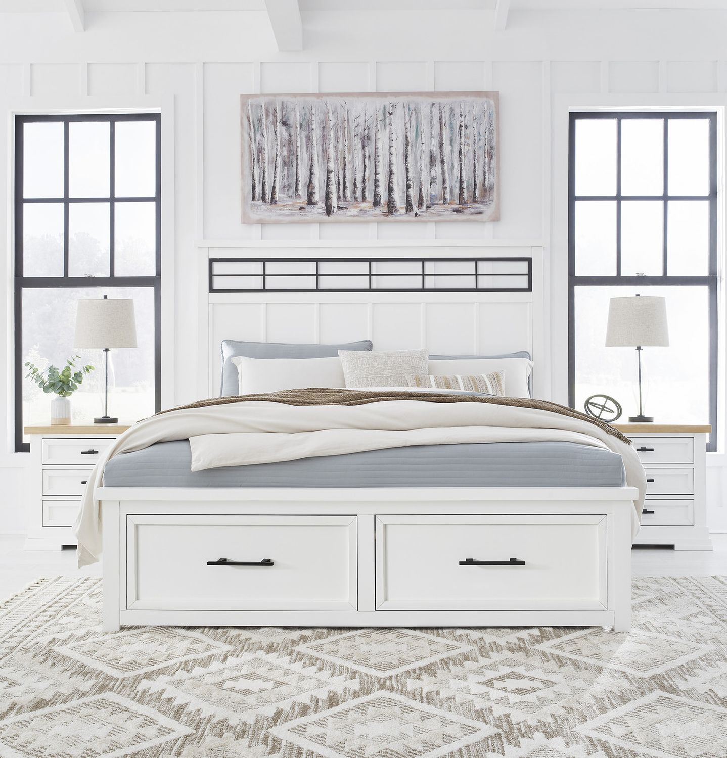 Ashbryn California King Panel Storage Bed In White/Natural B844B5