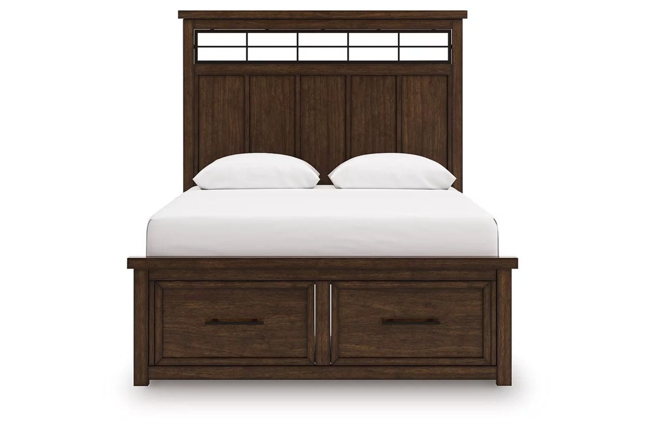 Taffenbrook Queen Panel Storage Bed In Medium Brown B849B2