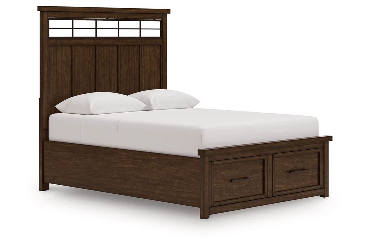 Taffenbrook Queen Panel Storage Bed In Medium Brown B849B2