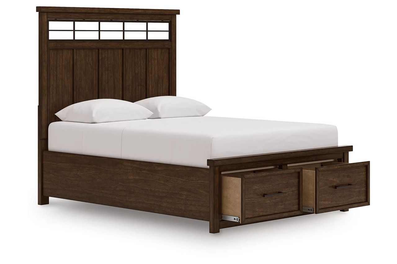 Taffenbrook Queen Panel Storage Bed In Medium Brown B849B2