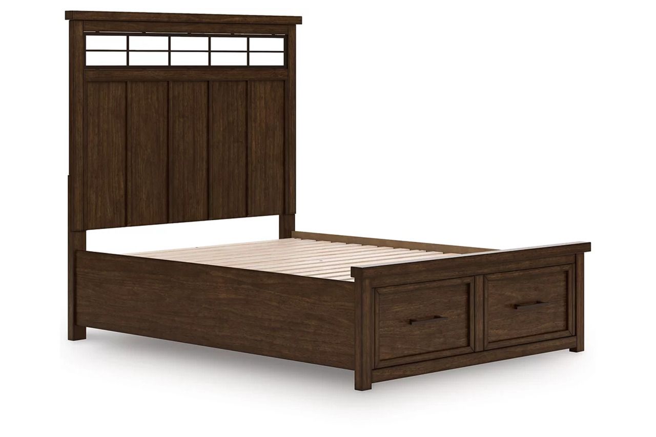 Taffenbrook Queen Panel Storage Bed In Medium Brown B849B2