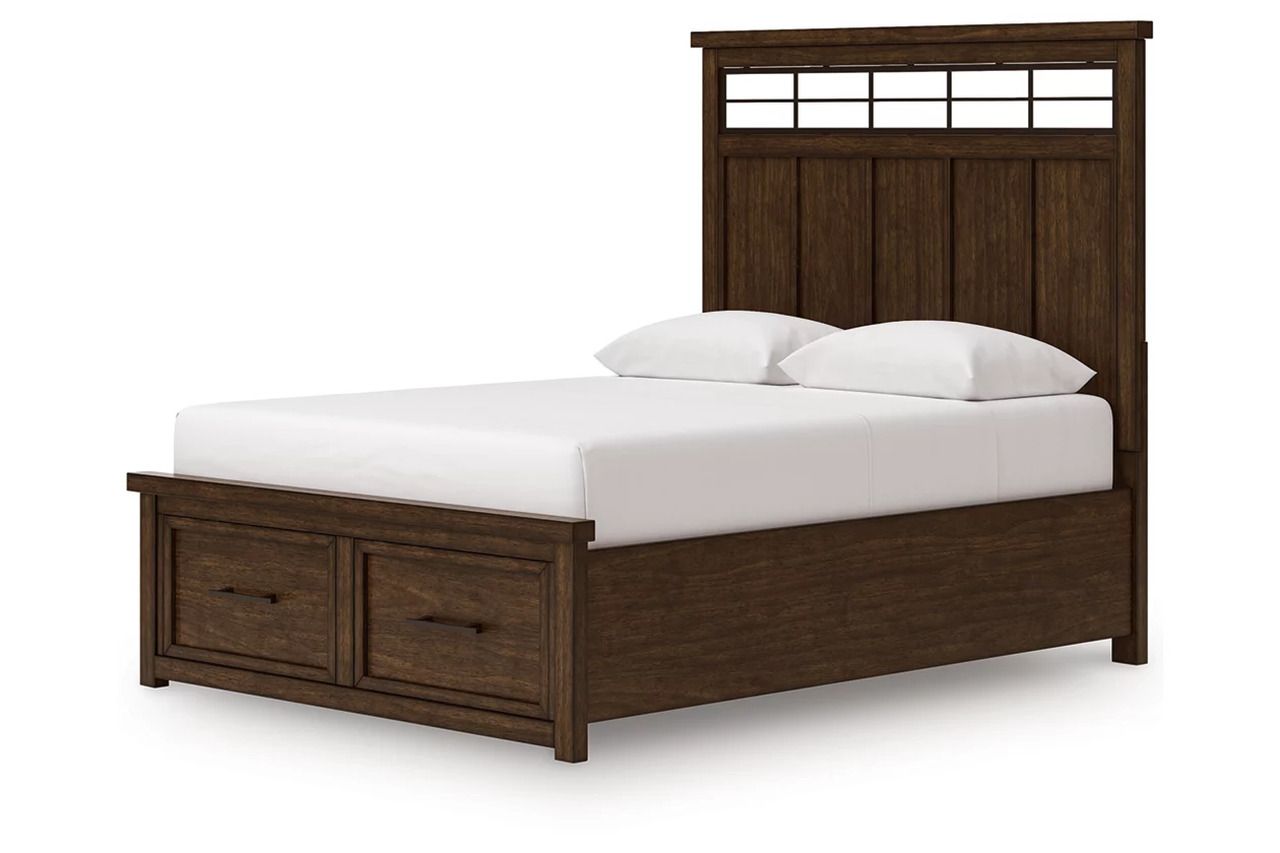 Taffenbrook Queen Panel Storage Bed In Medium Brown B849B2