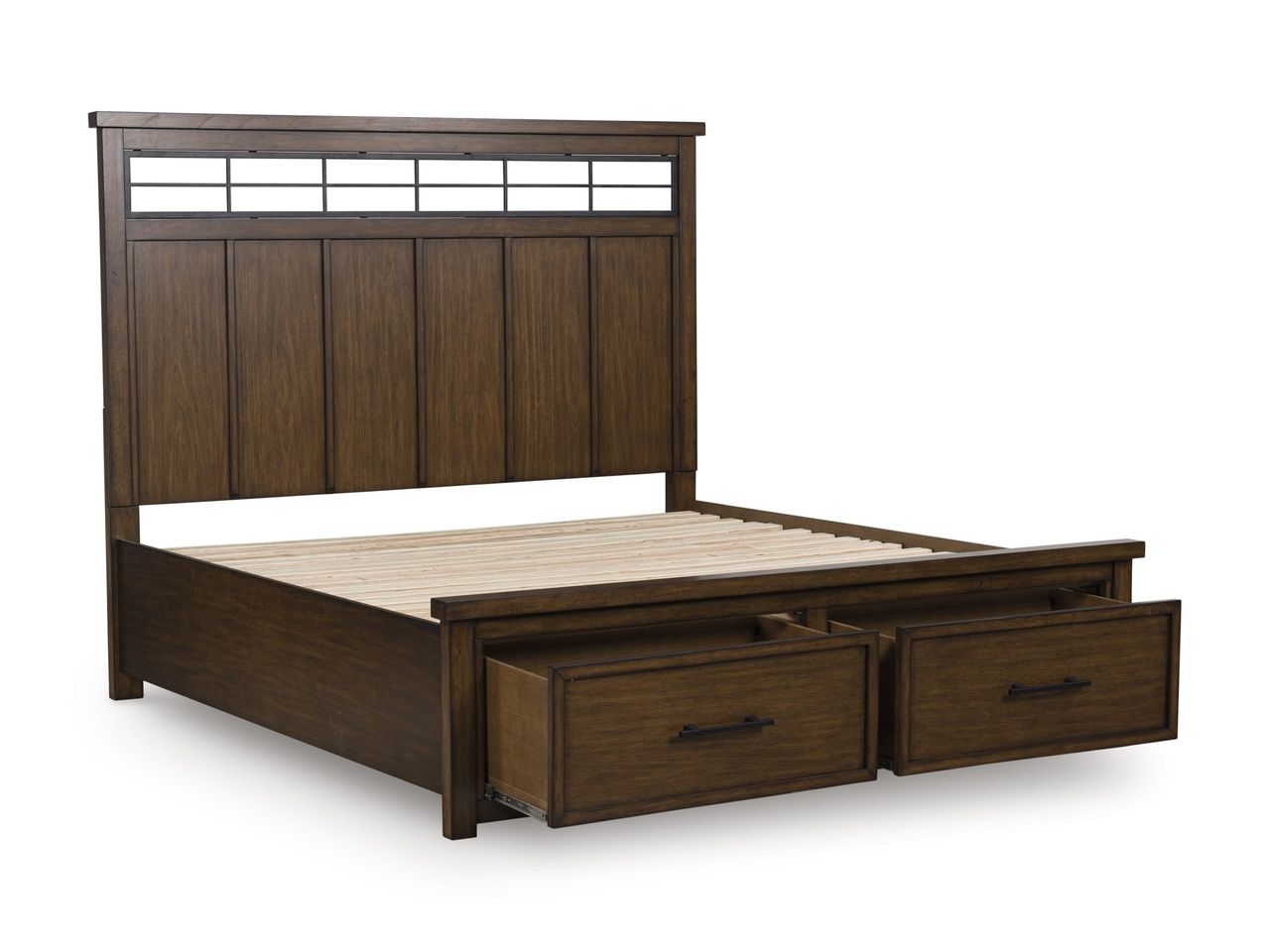 Taffenbrook Queen Panel Storage Bed In Medium Brown B849B2