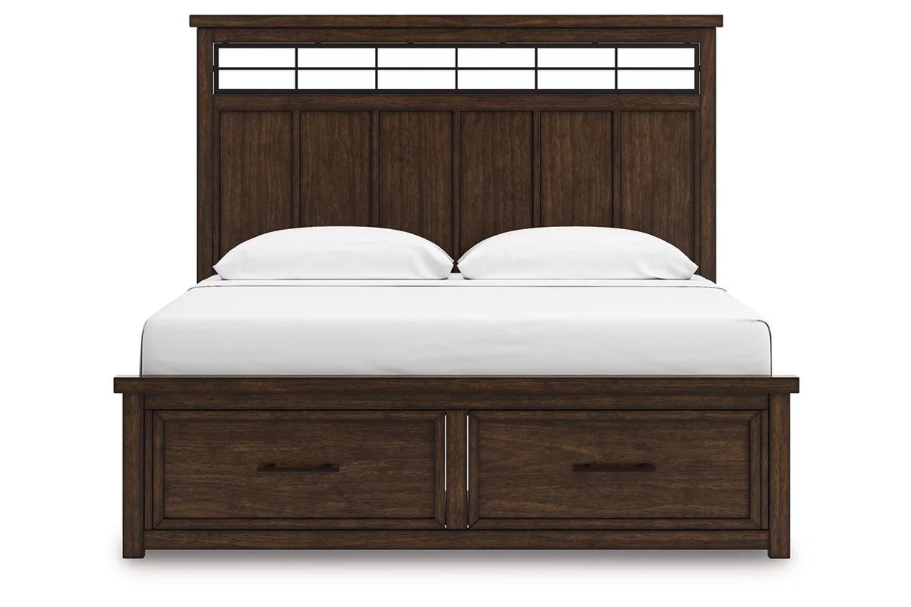 Taffenbrook King Panel Storage Bed In Medium Brown B849B4