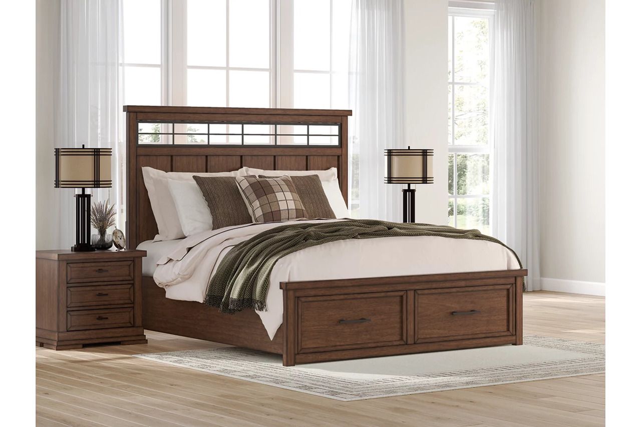 Taffenbrook King Panel Storage Bed In Medium Brown B849B4