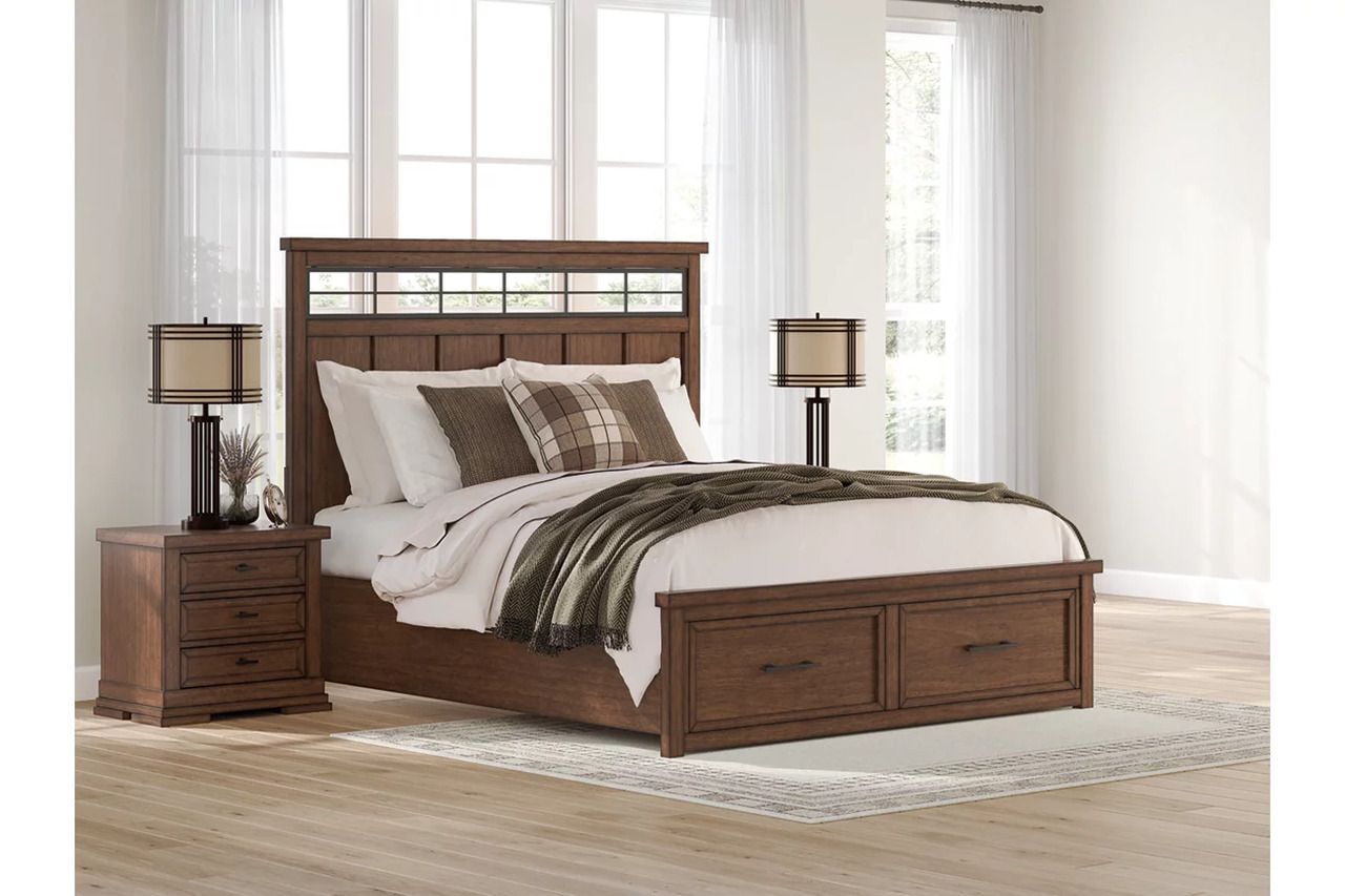 Taffenbrook California King Panel Storage Bed In Medium Brown B849B5