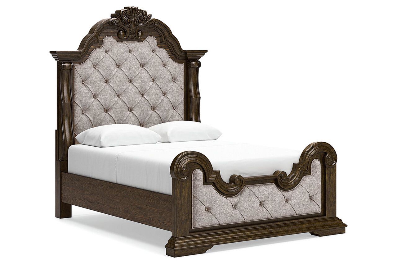 Maylee Queen Upholstered Bed In Dark Brown B947B2