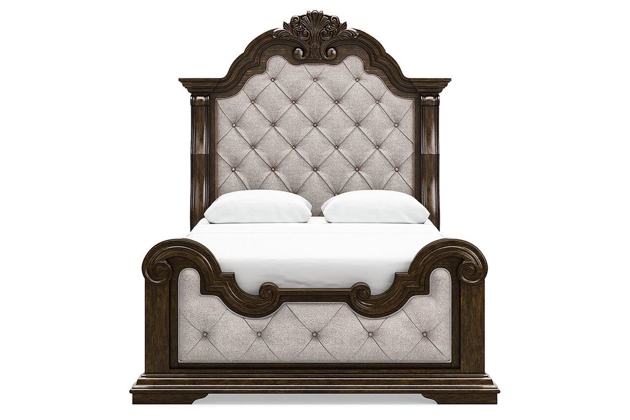 Maylee Queen Upholstered Bed In Dark Brown B947B2