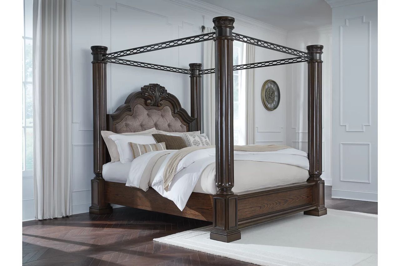 Maylee Queen Canopy Bed In Dark Brown B947B8