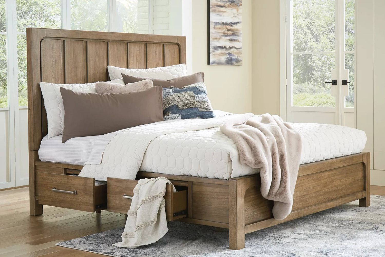 Cabalynn Queen Panel Bed with Storage In Light Brown B974B4
