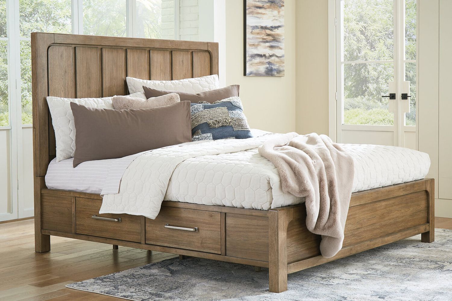 Cabalynn King Panel Bed with Storage In Light Brown B974B8