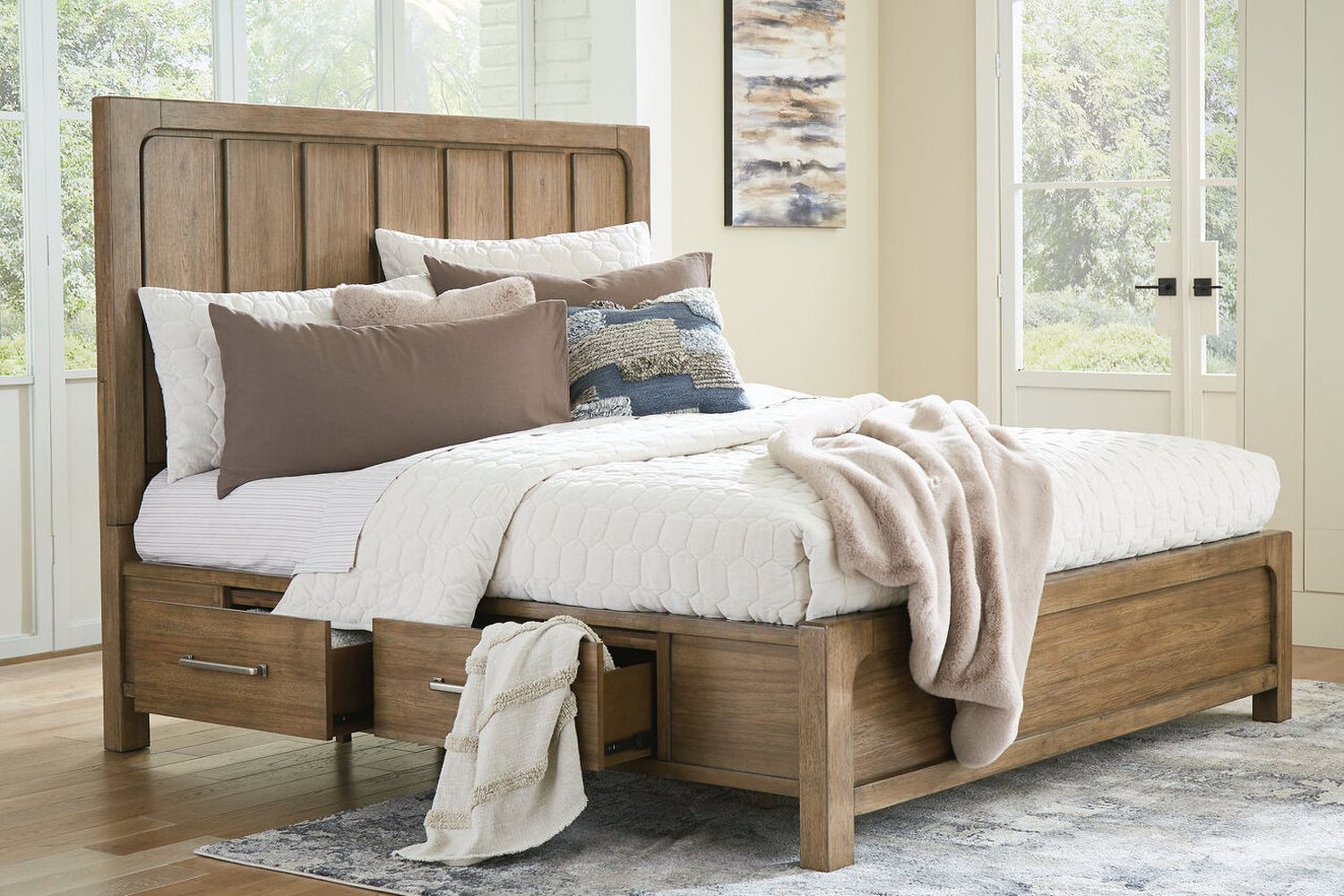 Cabalynn King Panel Bed with Storage In Light Brown B974B8