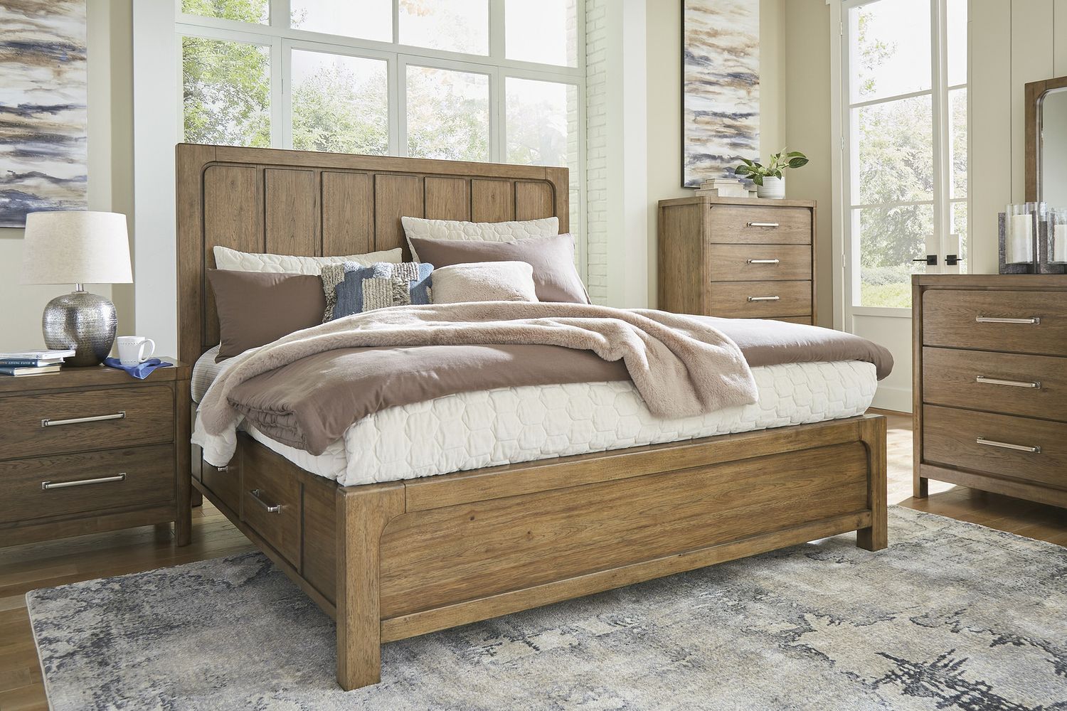 Cabalynn California King Panel Bed with Storage In Light Brown B974B9