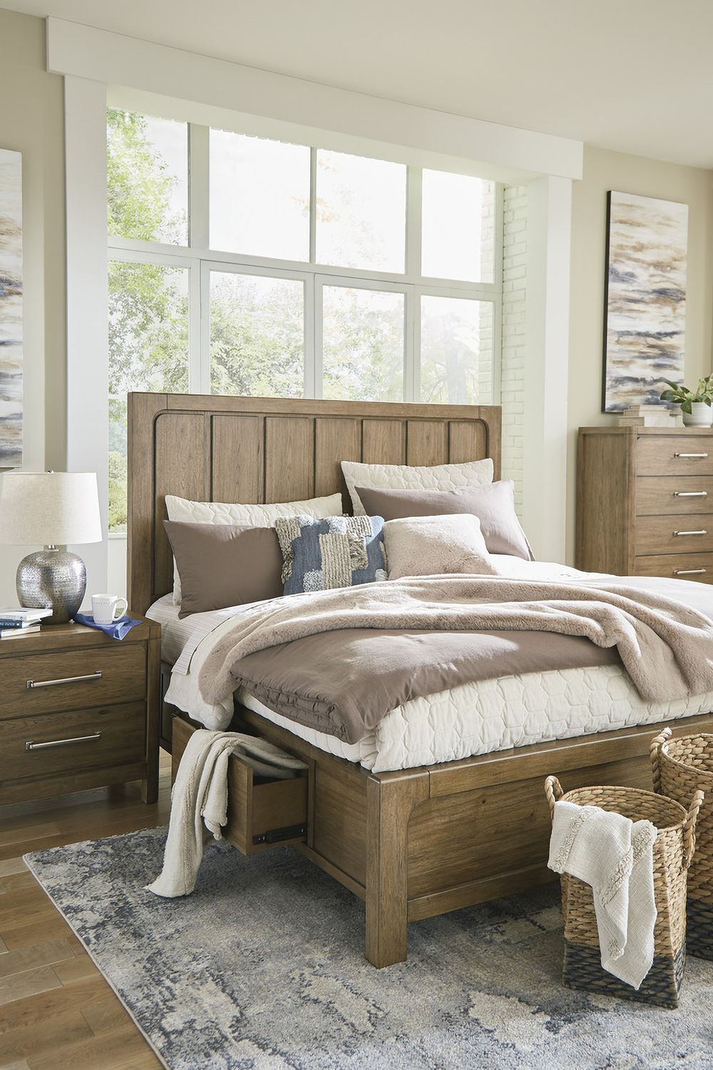 Cabalynn California King Panel Bed with Storage In Light Brown B974B9