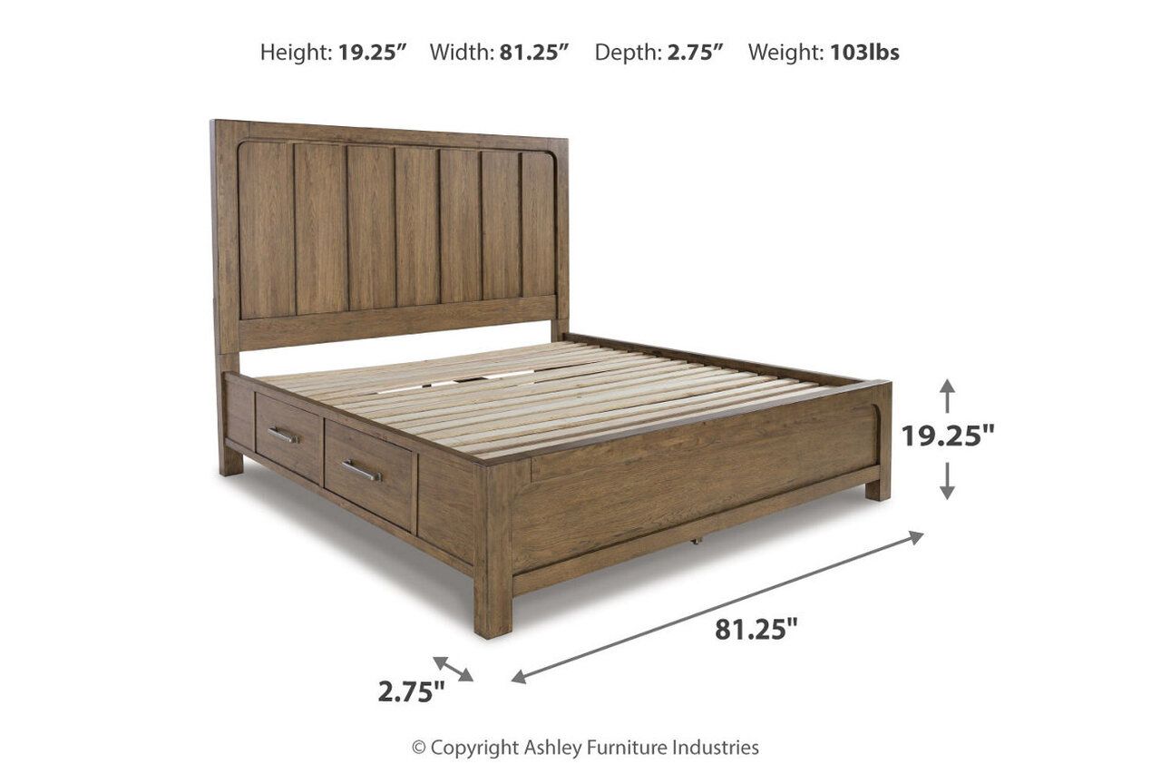Cabalynn California King Panel Bed with Storage In Light Brown B974B9