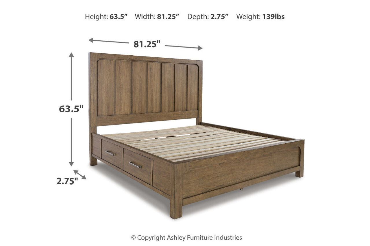 Cabalynn California King Panel Bed with Storage In Light Brown B974B9