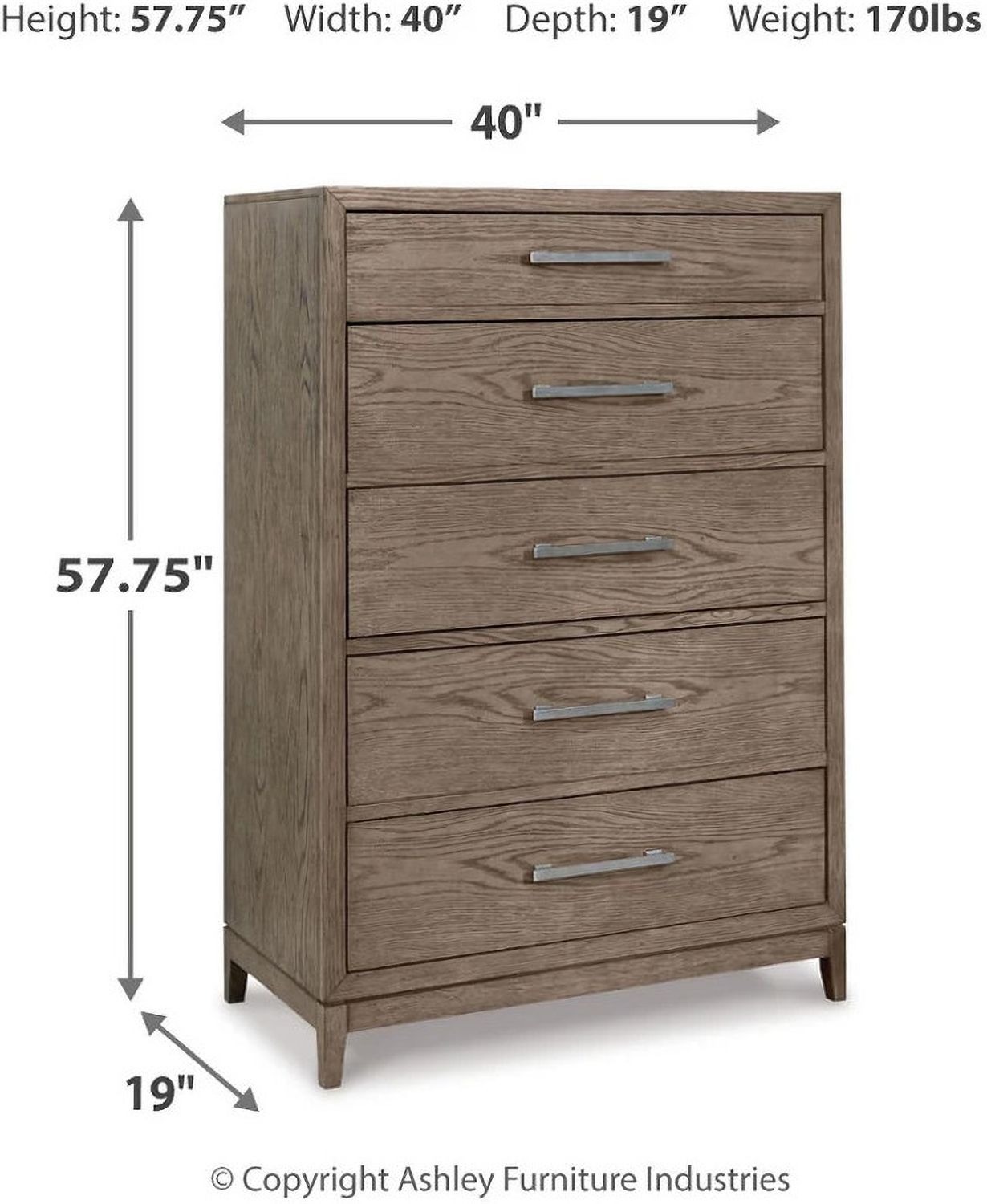 Chrestner Grey Five Drawer Chest B98346