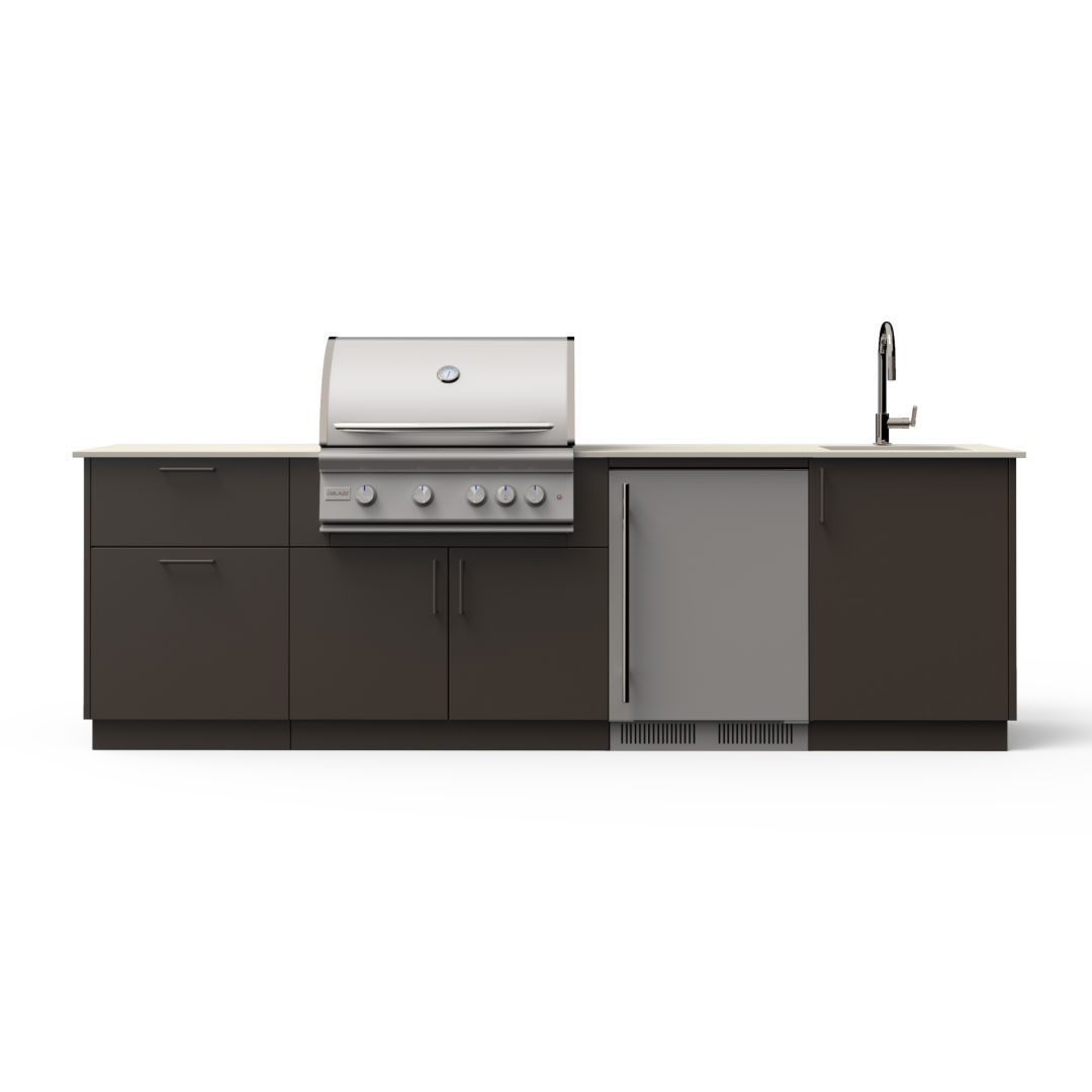 Golden Hour 10-Ft Outdoor Kitchen Island w/ 32-Inch Marine Grade Premium LTE+ BGLDH32BRZAERISLPMG