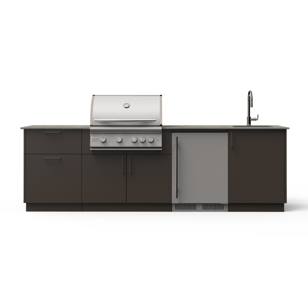 Golden Hour 10-Ft Outdoor Kitchen Island w/ 32-Inch Marine Grade Premium LTE+ BGLDH32GUNKEONNGMG