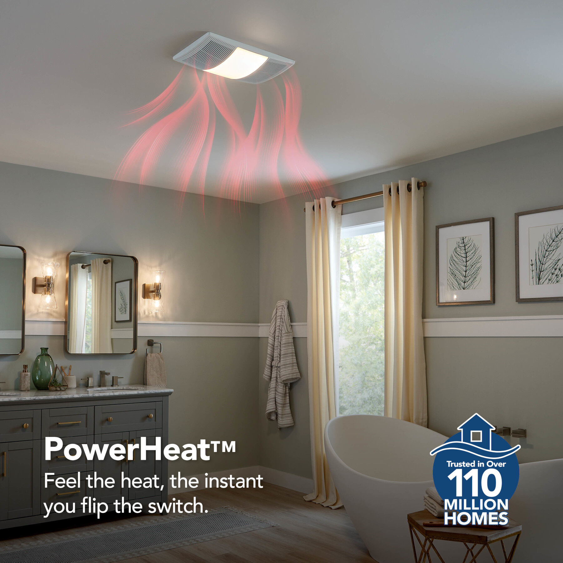 PowerHeat 110 CFM 2.0 Sones Heater Exhaust Fan with CCT LED Lighting BHFLED110