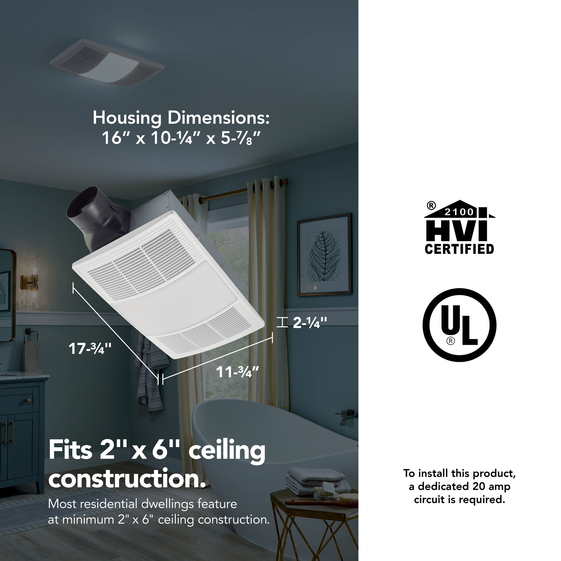 PowerHeat 110 CFM 2.0 Sones Heater Exhaust Fan with CCT LED Lighting BHFLED110