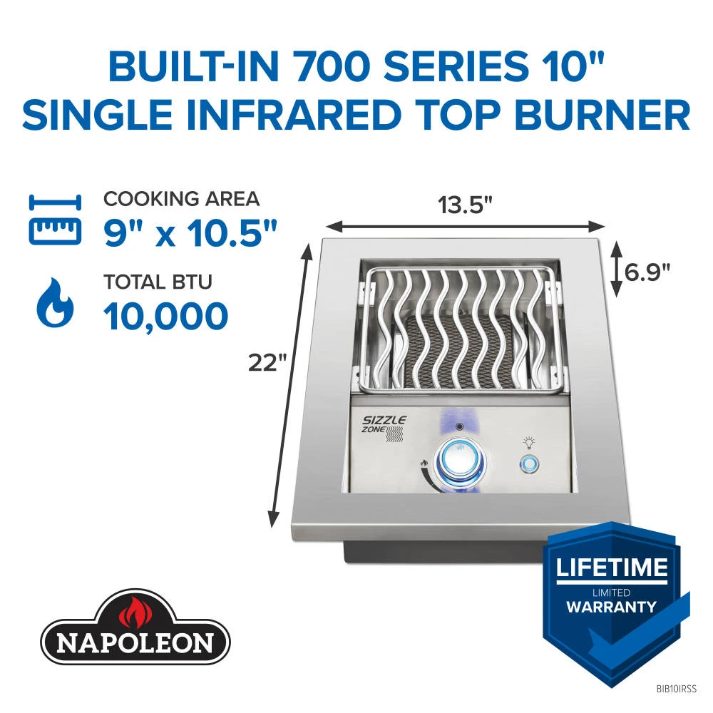 Built-in 700 Series Single Infrared Burner with Stainless Steel Cover BIB10IRNSS