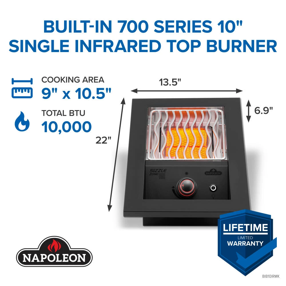 Built-in 700 Series Single Infrared Burner with Matte Black Cover BIB10IRPMK