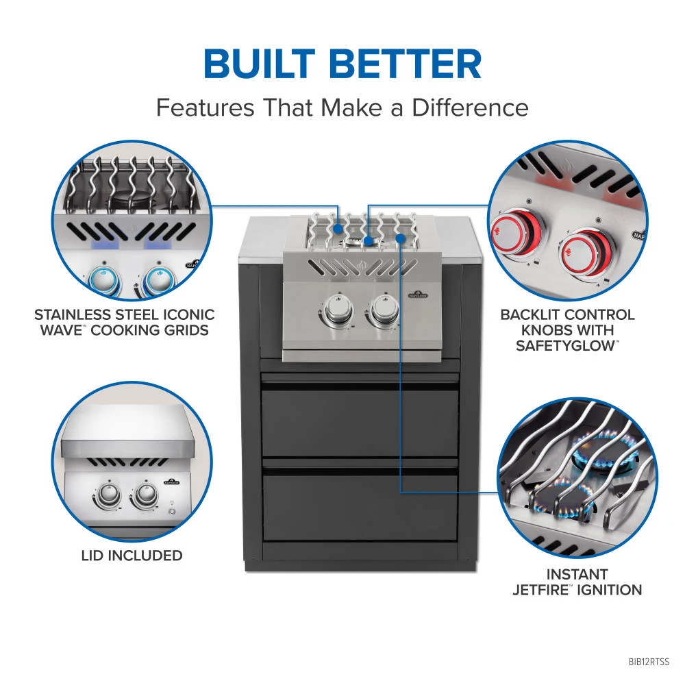Built-in 700 Series Inline Dual Range Top Burner with Stainless Steel Cover BIB12RTPSS