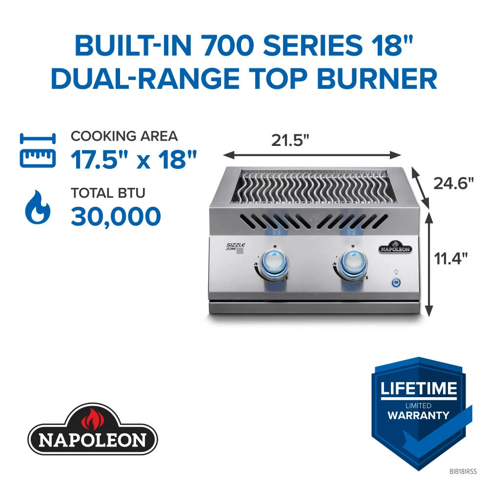 Built-in 700 Series Dual Infrared Burner with Stainless Steel Cover BIB18IRPSS