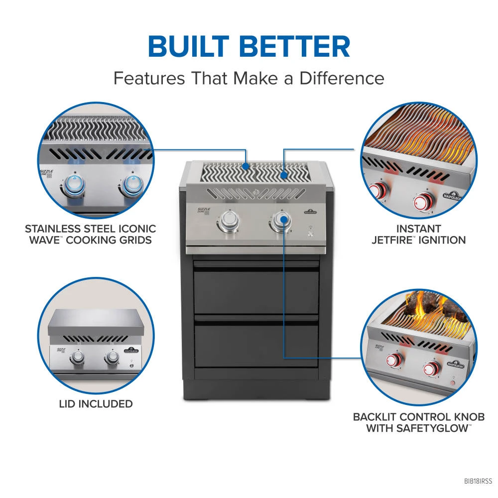 Built-in 700 Series Dual Infrared Burner with Stainless Steel Cover BIB18IRPSS