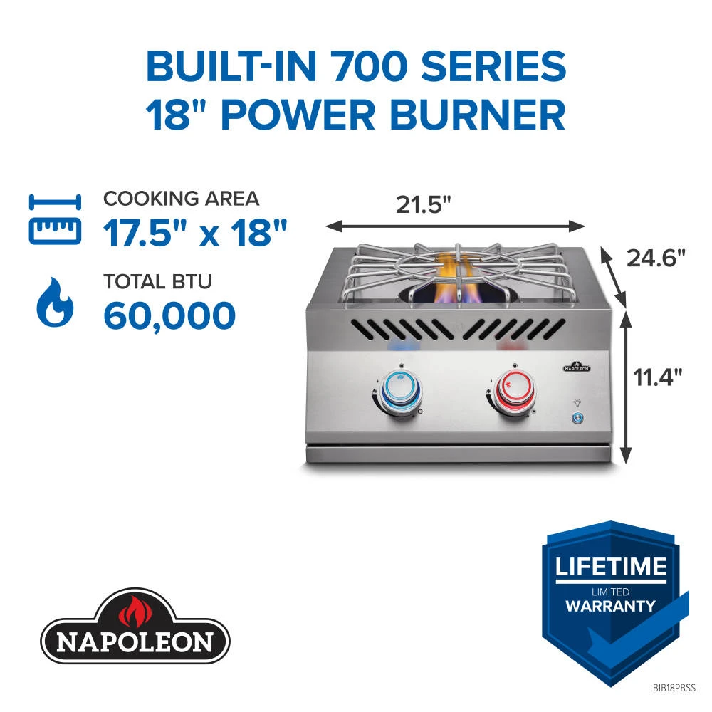 Built-in 700 Series Power Burner with Stainless Steel Cover BIB18PBNSS