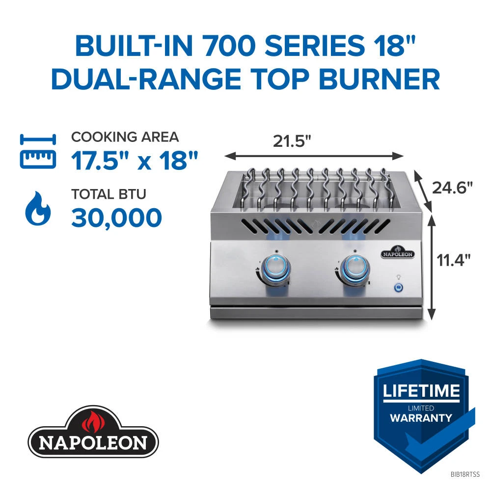 Built-in 700 Series Dual Range Top Burner with Stainless Steel Cover BIB18RTNSS