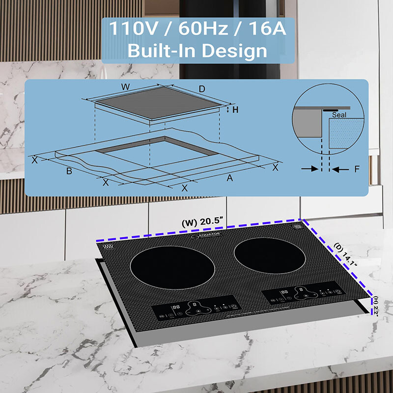 20inch Built-In/Freestanding 2 Burner HORIZONTAL Induction Cooktop 110V BIC202CCED, product image 11 of 19