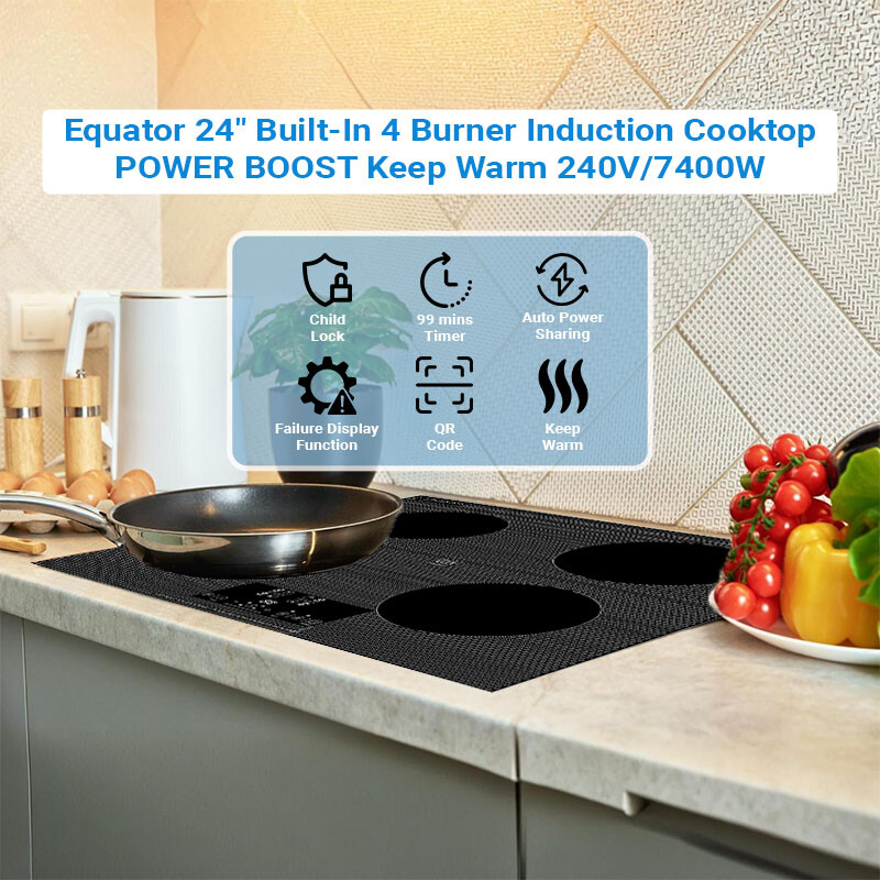 24 inch Built-In 4 Burner Induction Cooktop POWER BOOST Keep Warm 240V 7400W BIC244CCED, product image 16 of 19