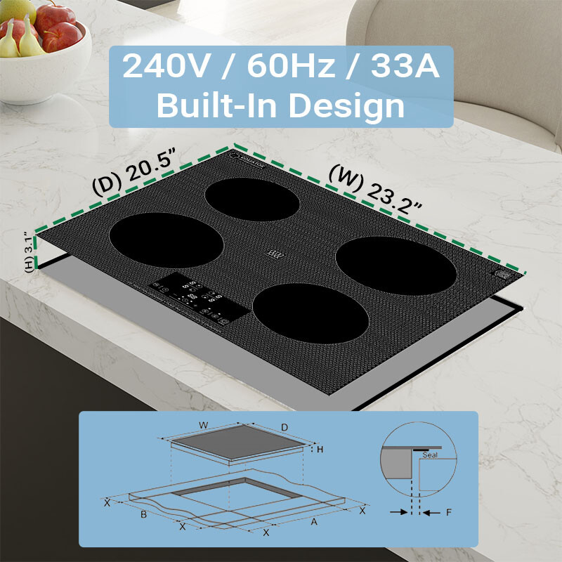 24 inch Built-In 4 Burner Induction Cooktop POWER BOOST Keep Warm 240V 7400W BIC244CCED, product image 17 of 19