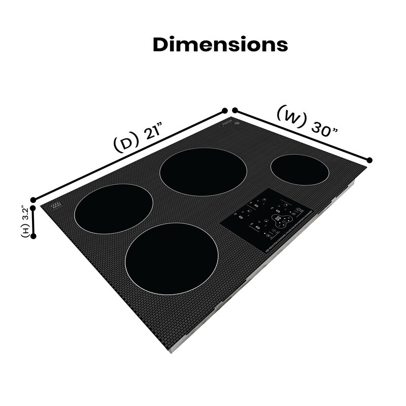 30 inch Built-In 4 Burner Induction Cooktop POWER BOOST Keep Warm 240V 7400W BIC304CCED, product image 11 of 15