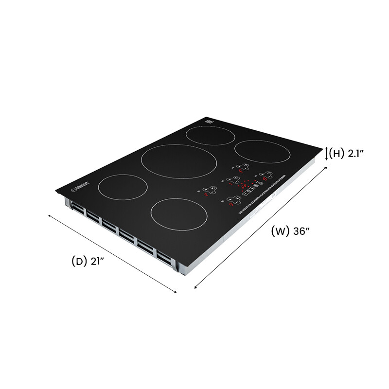 36 inch Built-in 5 Burner Induction Cooktop 9 Level POWER BOOST 220V BIC365, product image 5 of 9