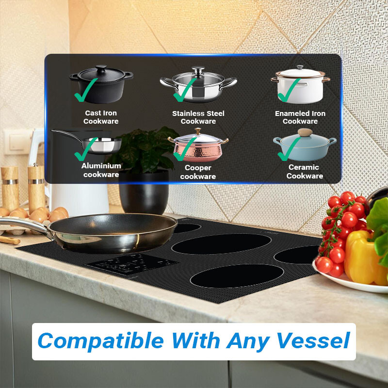36 inch Built-In 5 Burner Induction Cooktop POWER BOOST Keep Warm 240V/9600W BIC365CCED, product image 13 of 21