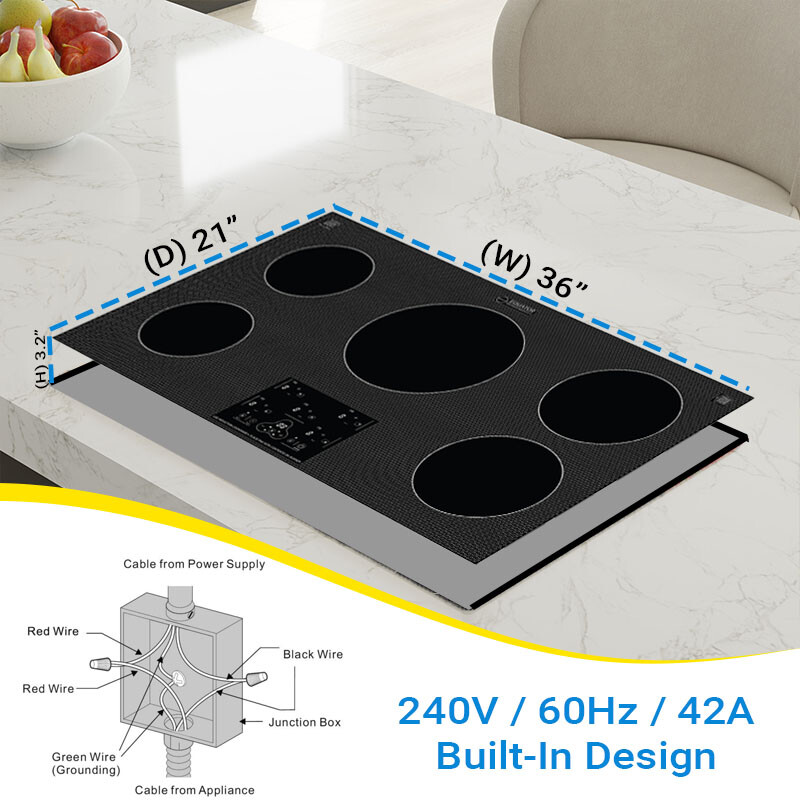 36 inch Built-In 5 Burner Induction Cooktop POWER BOOST Keep Warm 240V/9600W BIC365CCED, product image 14 of 21