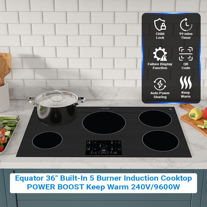 36 inch Built-In 5 Burner Induction Cooktop POWER BOOST Keep Warm 240V/9600W BIC365CCED, product image 15 of 21
