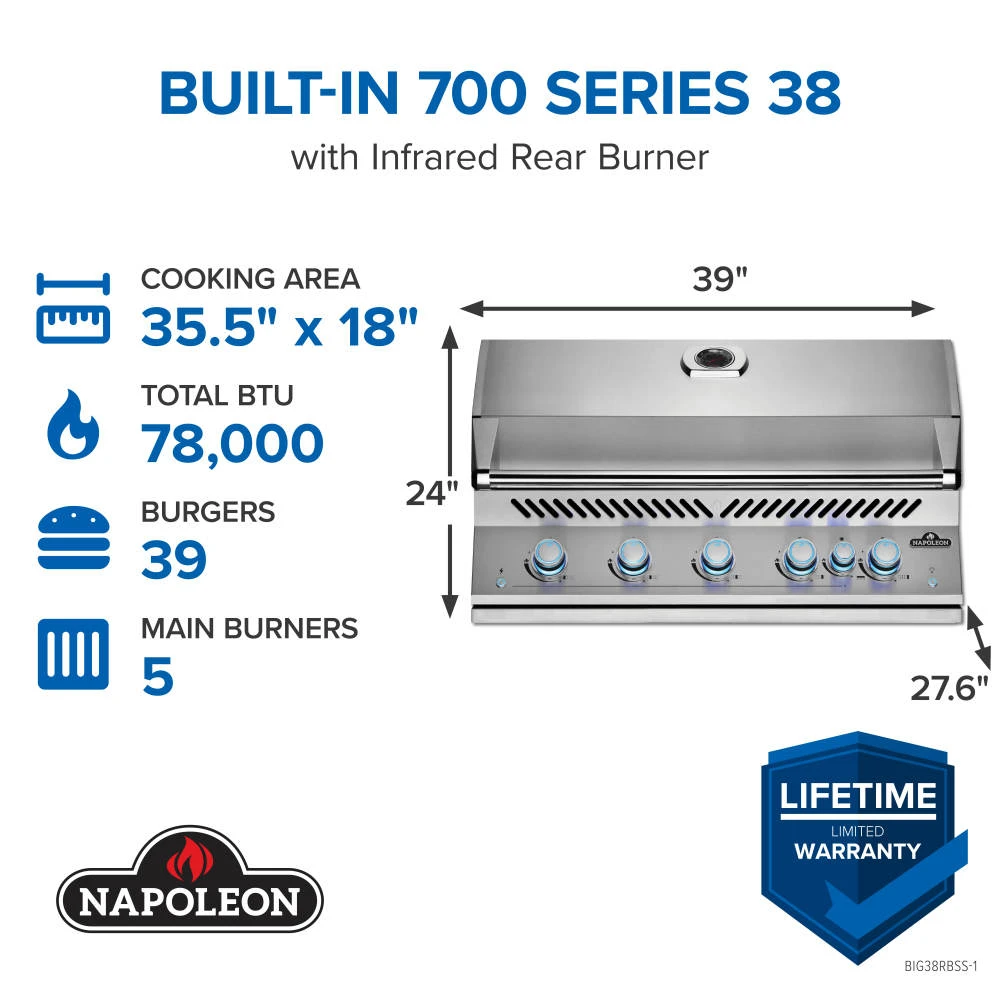 Built-In 700 Series 38 with Infrared Rear Burner BIG38RBNSS1