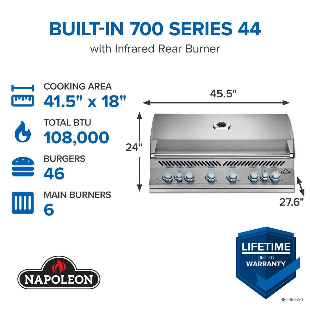 Built-In 700 Series 44 with Dual Infrared Rear Burners BIG44RBPSS1
