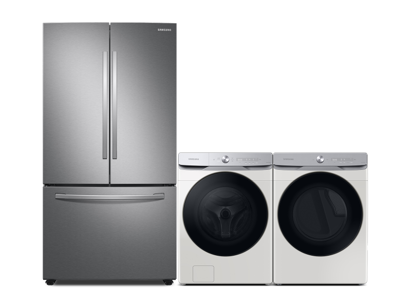 3-Door French Door Refrigerator, AI Powered Smart Dial Front Load Washer and AI Powered Smart Dial and Super Speed Dry Dryer package BNDL1629229376428