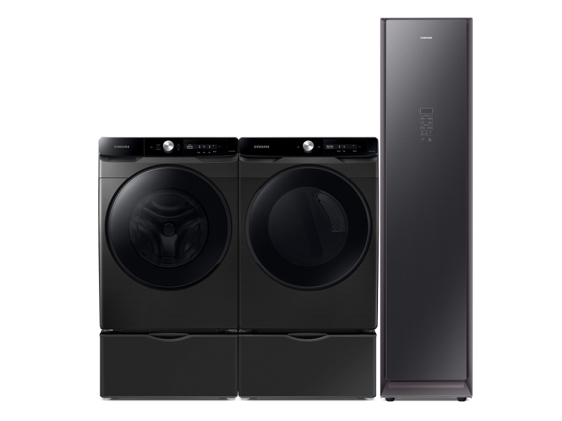AI Powered Smart Dial and Super Speed Wash Front Load Washer, AI Powered Smart Dial and Super Speed Dry Dryer, 2 matching pedestals and AirDresser package BNDL1629233932715