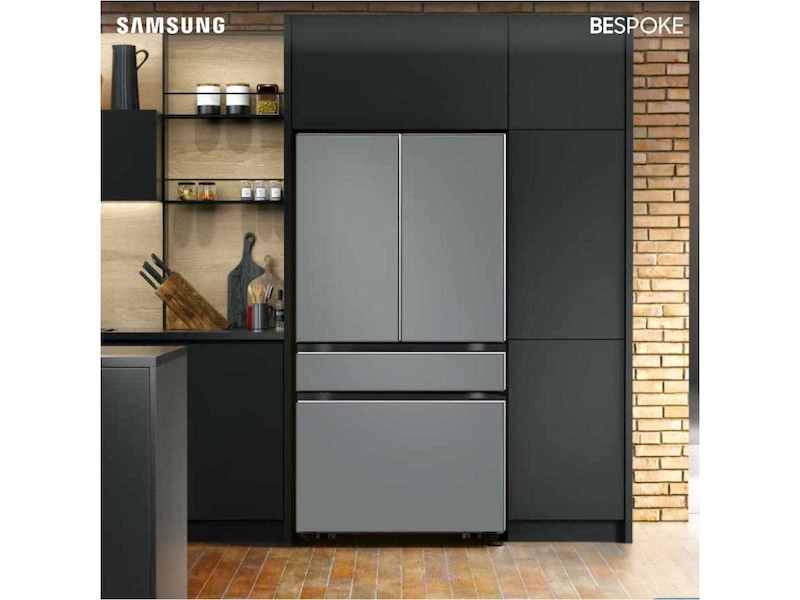 Bespoke 4-Door French Door Refrigerator (23 cu. ft.) with Customizable Door Panel Colors and Beverage Center™ in Matte Grey Glass BNDL1647385514296