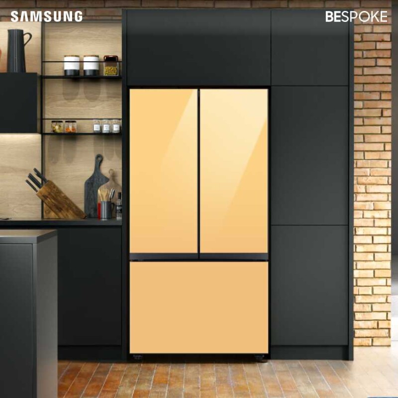 Bespoke 3-Door French Door Refrigerator (24 cu. ft.) with Beverage Center™ in Sunrise Yellow Glass BNDL1650309518422