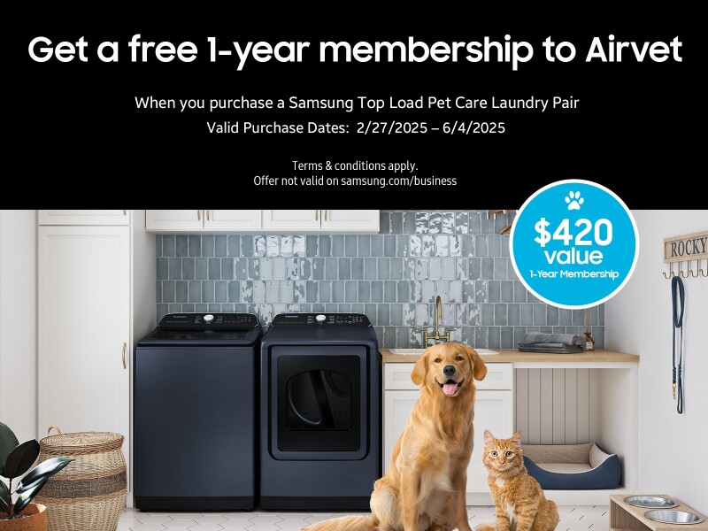 5.4 cu. ft. Smart Top Load Washer with Pet Care Solution and Super Speed Wash and 7.4 cu. ft. Smart Electric Dryer with Pet Care Dry and Steam Sanitize+ in Brushed Navy BNDL1695113026532