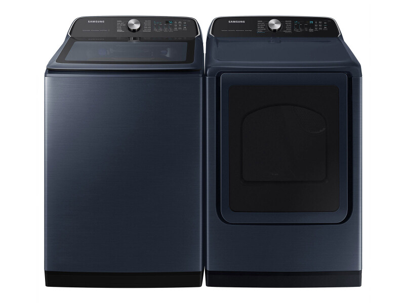 5.4 cu. ft. Smart Top Load Washer with Pet Care Solution and Super Speed Wash and 7.4 cu. ft. Smart Gas Dryer with Pet Care Dry and Steam Sanitize+ in Brushed Navy BNDL1695114234769